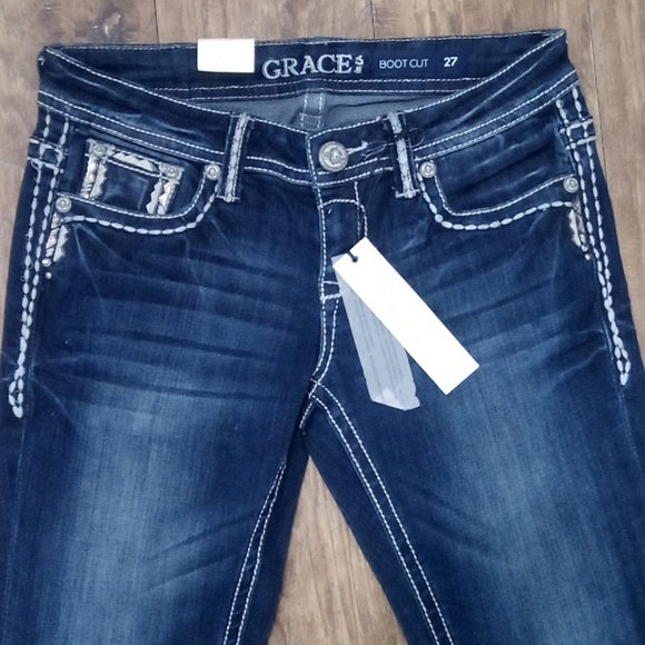 Grace in LA NWT Women's Jeans 27 Bootcut Embellished Rhinestones - Picture 4 of 12
